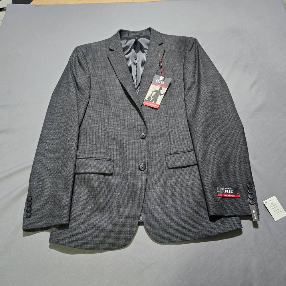 Van Heusen Blazer Mens 40R Charcoal Grey Flex Slim Fit Textured Sport Coat